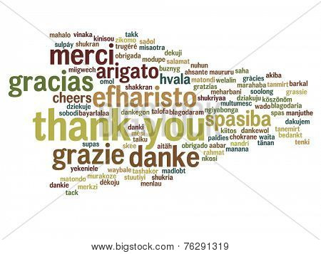 Concept or conceptual abstract thank you word cloud in different languages or multilingual for education or Thanksgiving Day
