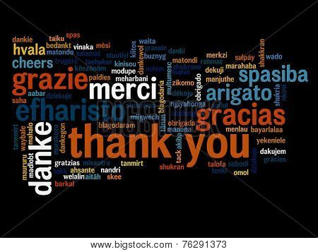 Concept or conceptual abstract thank you word cloud in different languages or multilingual for education or Thanksgiving Day