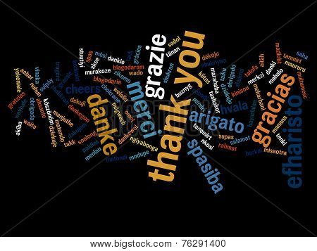 Concept or conceptual abstract thank you word cloud in different languages or multilingual for education or Thanksgiving Day