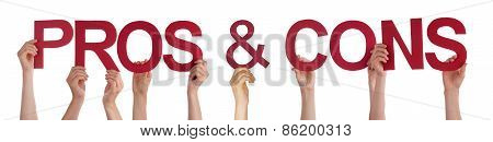 Hands Holding Red Straight Word Pros And Cons