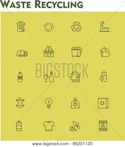 Set of the garbage separation and recycling related icons
