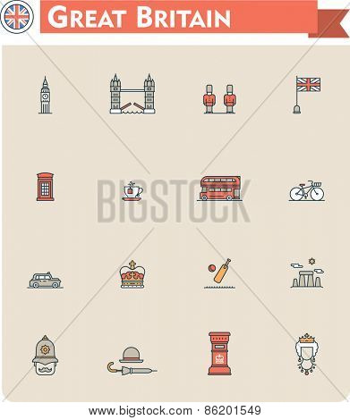 Set of the Great Britain traveling related icons