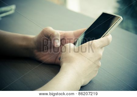 Close Up Of A Man Using Mobile Smart Phone