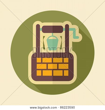 Water Well Retro Flat Icon With Long Shadow