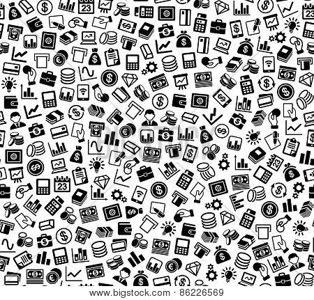 Business and Finance Seamless Pattern. Background with Silhouette Icons. Vector