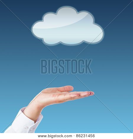 Empty Cloud And Open Palm With Copy Space.