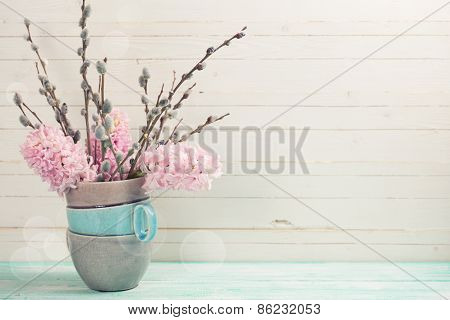 Background With Hyacinths Aand Willow Branches