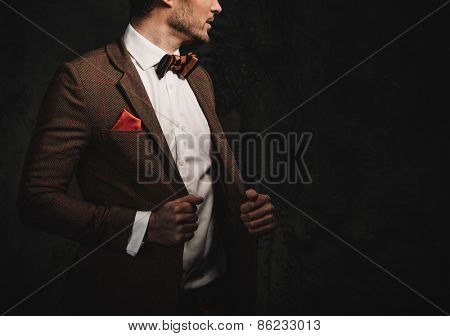 Sharp dressed fashionist wearing jacket and bow tie