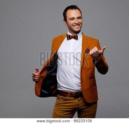 Sharp dressed fashionist fooling around 