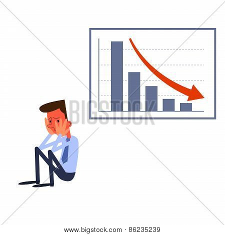 Frustrated businessman sitting near a table with negative statistics