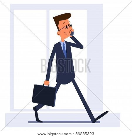 Man Holding Briefcase Walking And Talking On The Phone