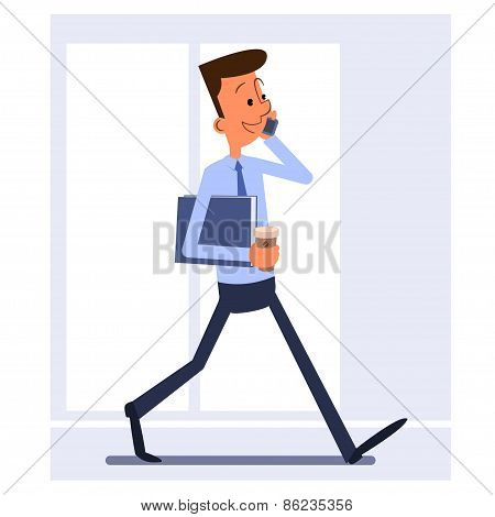 Man Holding Folder Walking An Talking On The Phone