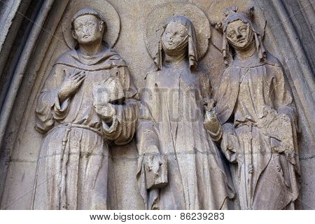 VIENNA, AUSTRIA - OCTOBER 11: Statue of Saints, facade of Minoriten kirche in Vienna, Austria on October 11, 2014.