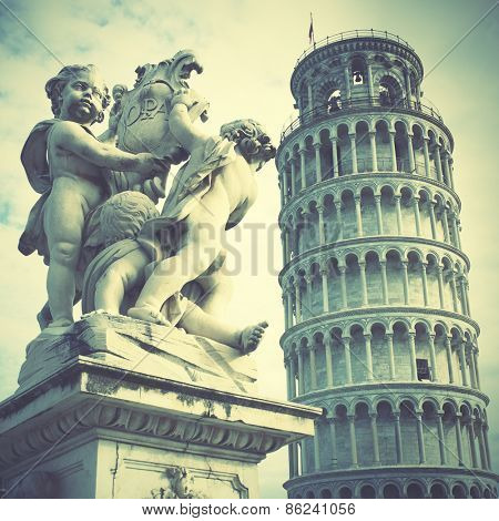 Leaning Tower of Pisa. Instagram style filtred image