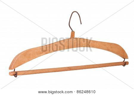 Antique Wooden Clothes Hanger Isolated On White