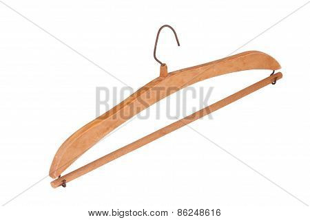 Antique Wooden Clothes Hanger Isolated On White