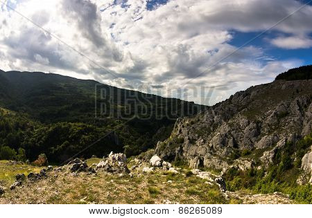 Landscape of Jelasnica gorge plateau at cloudy autumn afternoon