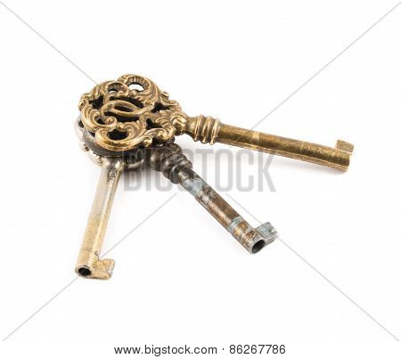 Old decorative metal keys isolated