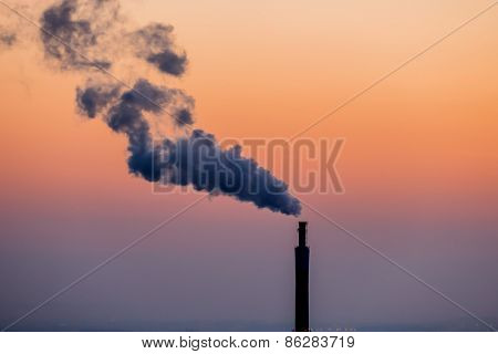smoking chimneys in the industrial zone in linz, austria, upper austria