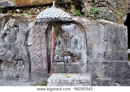 Yeh Pulu famous carved murals, Ubud, Bali, Indonesia