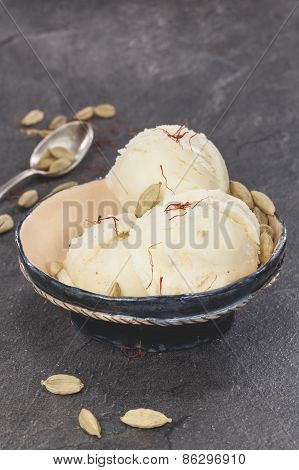 Saffron, cardamom and vanilla ice cream