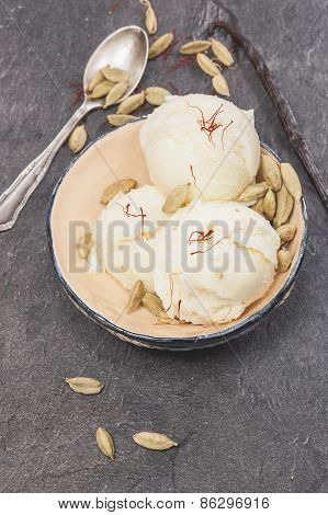 Saffron, cardamom and vanilla ice cream
