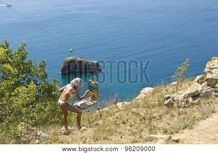 Girl Painting Sea