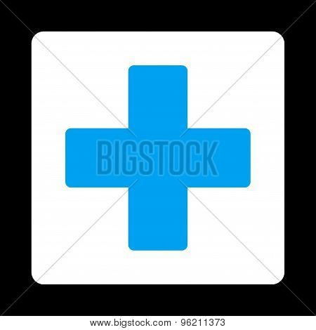 Plus flat blue and white colors rounded button