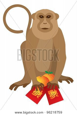 2016 Chinese Monkey With Red Packet And Oranges