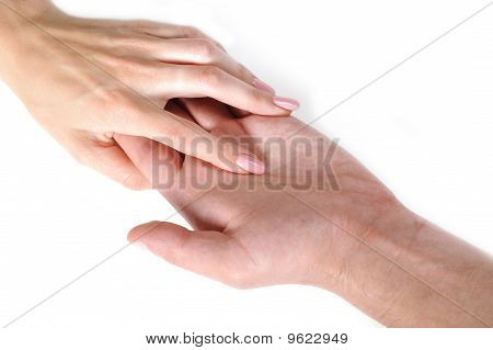 Woman And Man Hand Shake Togather. Isolated On White Background