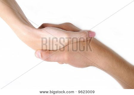 Woman And Man Hand Shake Togather Isolated On White Background