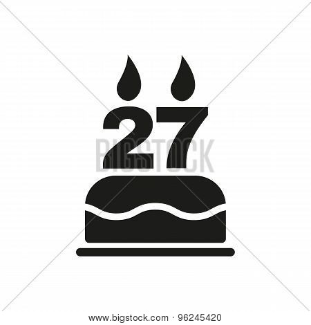 The birthday cake with candles in the form of number 27 icon. Birthday symbol. Flat