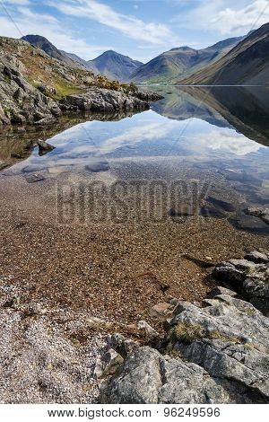 Stunning Landscape Of Wast Water And Lake District Peaks On Summer Day Reflected In Lake