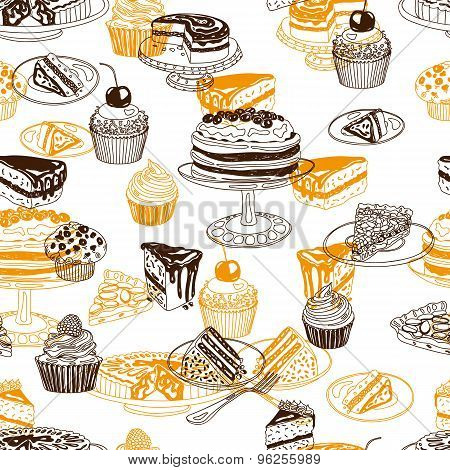 Vector seamless patten with party pastry and sweets