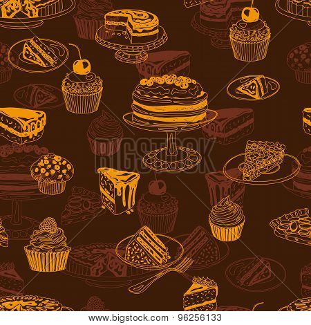 Vector seamless patten with party pastry and sweets