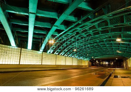 The tunnel at night, with an unusual illumination