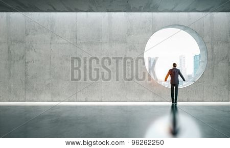 Blank interior with window and man.