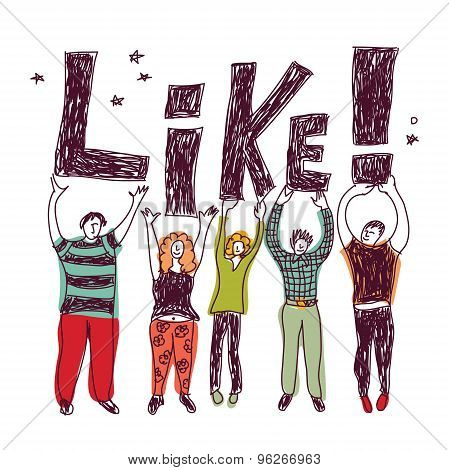 Group happy casual people like isolate color