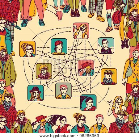 Group people social network connection color