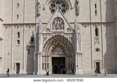 ZAGREB, CROATIA - MAY 13, 2015: The Zagreb Cathedral on Kaptol is Roman Catholic sacral building in Gothic style. It is dedicated to the Assumption of Mary and to kings Stephen and Ladislaus.