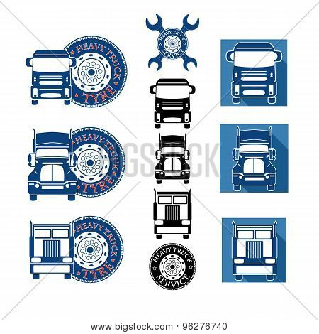 Vector Illustration Set Heavy Truck Automobile Service