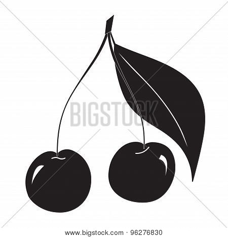 Two cherries with leaf. Vector Illustration.