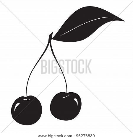 Two cherries with leaf. Vector Illustration.