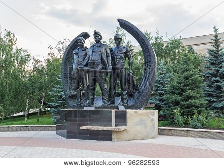 Monument To The Miners In Makeevka. Ukraine, Donbass