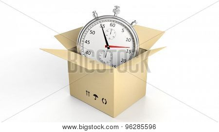 Silver chronometer in a cardboard box, isolated on white