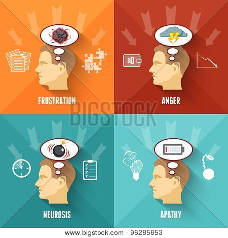 Stress concept 4 flat icons square