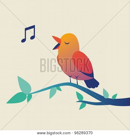 Cute singing bird on branch
