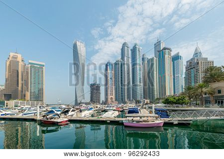 Dubai - AUGUST 9, 2014: Dubai Marina district on August 9 in UAE. Dubai is fastly developing city in Middle East