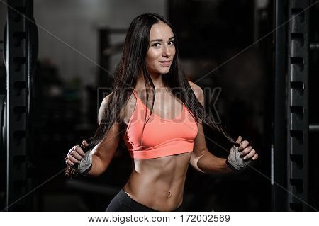 Young Sexy Fitness Woman Train And Exercising In Gym Healthy.