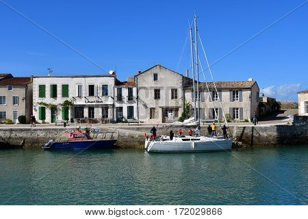 Saint Martin de Re France - september 25 2016 : the picturesque village and boat in the port